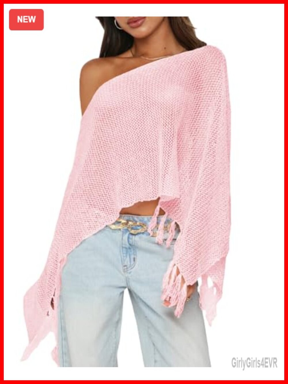 Sheer Knit Fringe Poncho Top Light Crochet Sequin Wrap Shawl